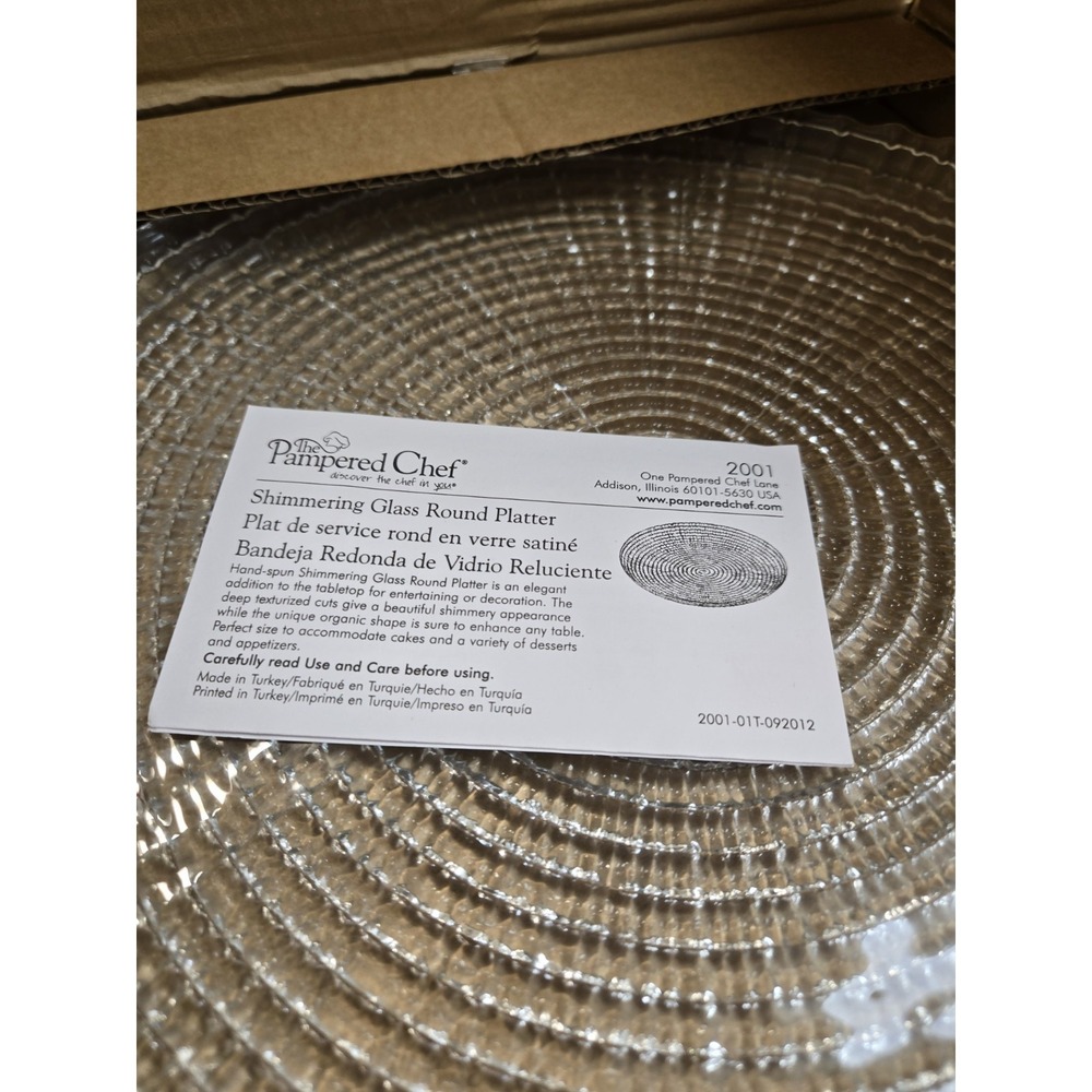 The Pampered Chef Shimmering Glass Round Platter In Original Box 13" Boxed 2001